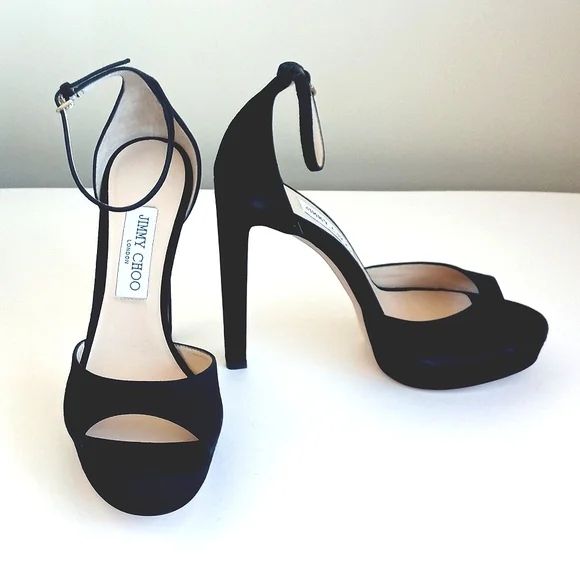 Jimmy Choo Black Suede Pattie Peep Toe Heels 39 (9) - Picture 4 of 16